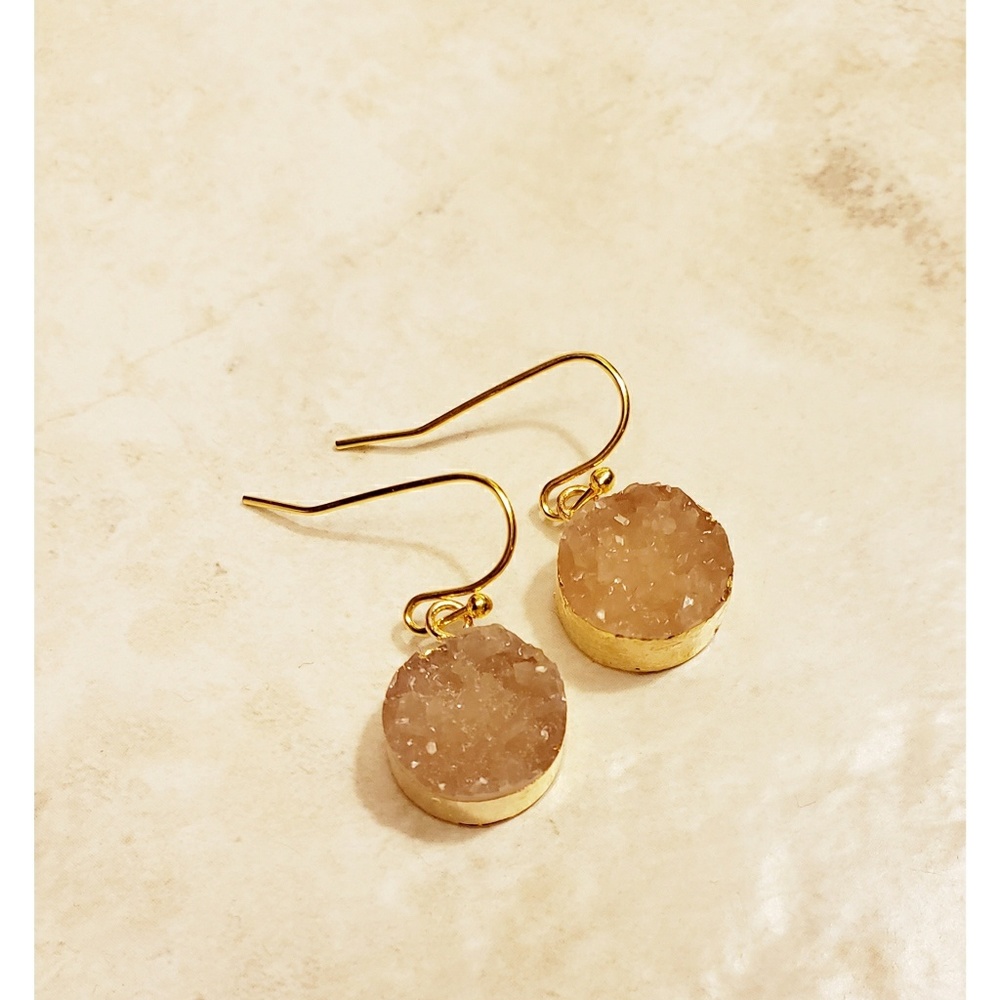Blush and Gold Druzy Drop Earrings